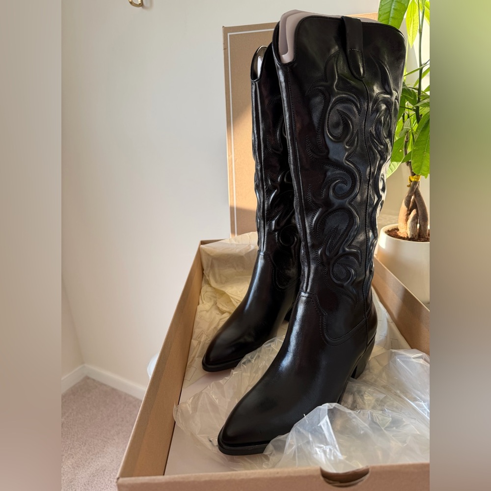 Dolce Vita Black Leather Knee High Cowboy Boots